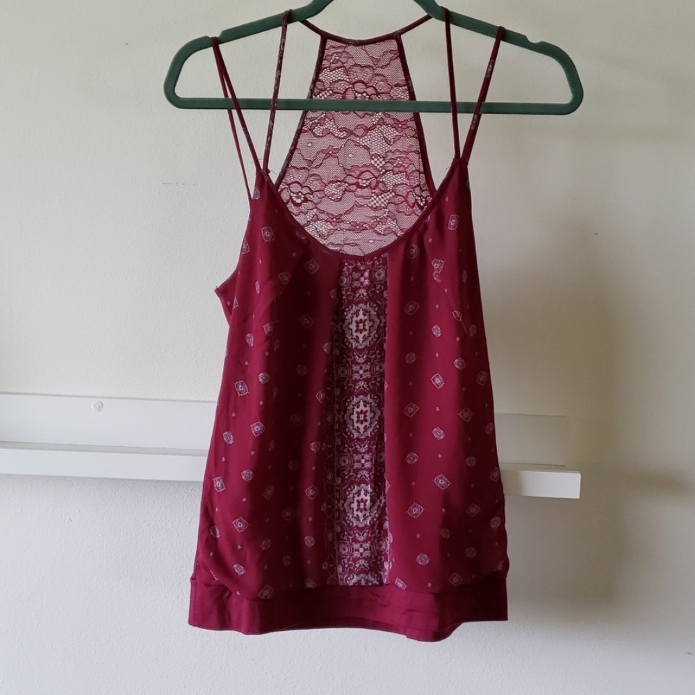 Maroon strappy laced back tank top